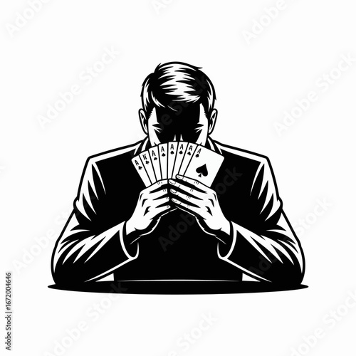Intense Poker Player Holding Winning Hand