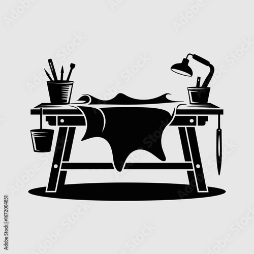 Leatherworking Desk with Tools and Materials