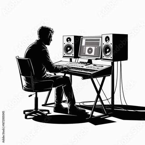 Music Producer at Work in Studio