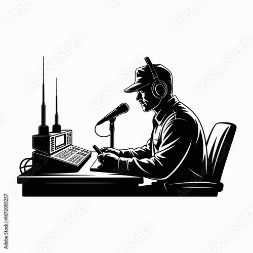 Radio Operator at Work with Equipment