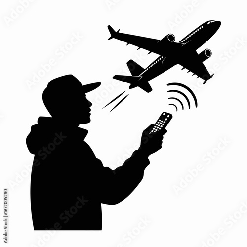 Remote Control of Airplane Silhouette Illustration