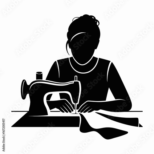 Seamstress Working on a Sewing Machine Illustration