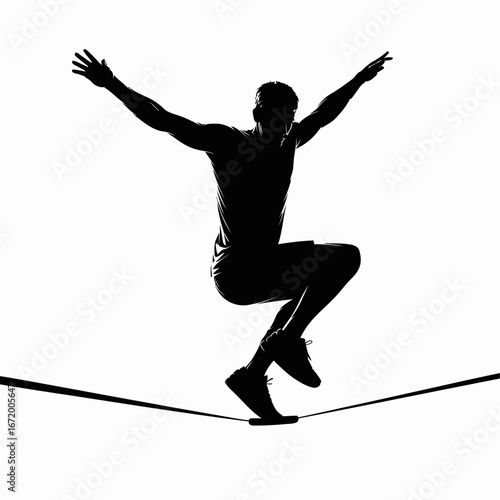 Silhouette of a Tightrope Walker in Action
