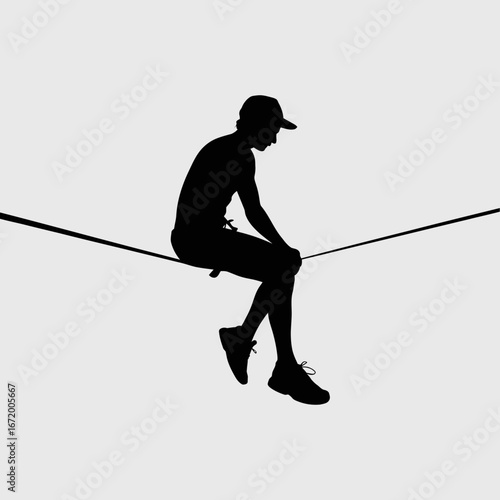 Silhouette of a Tightrope Walker in Balance