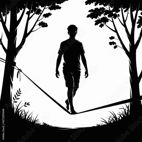 Silhouette of a Tightrope Walker in Nature
