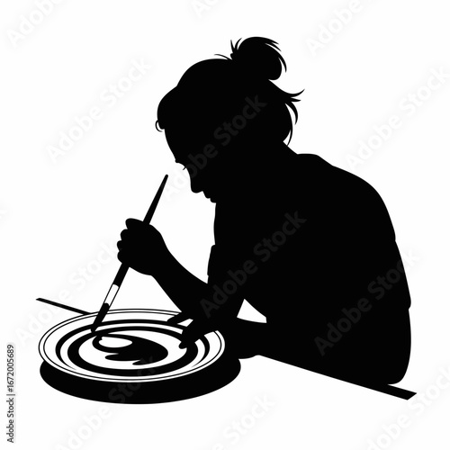 Silhouette of Artist Painting on Plate, Creativity, Art