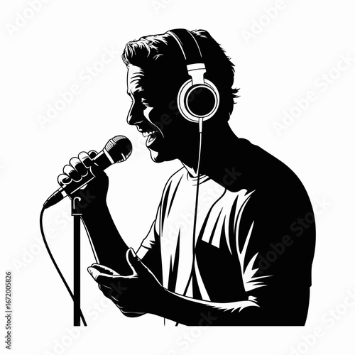Singing Artist with Microphone and Headphones