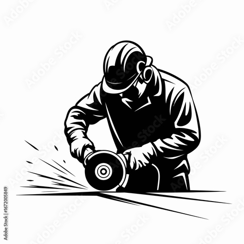 Skilled Worker Using Angle Grinder for Metalwork