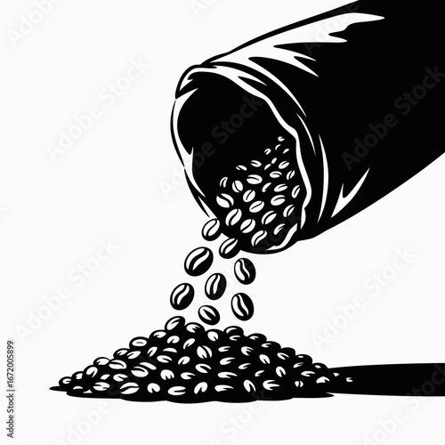 Spilled Coffee Beans from Bag Illustration