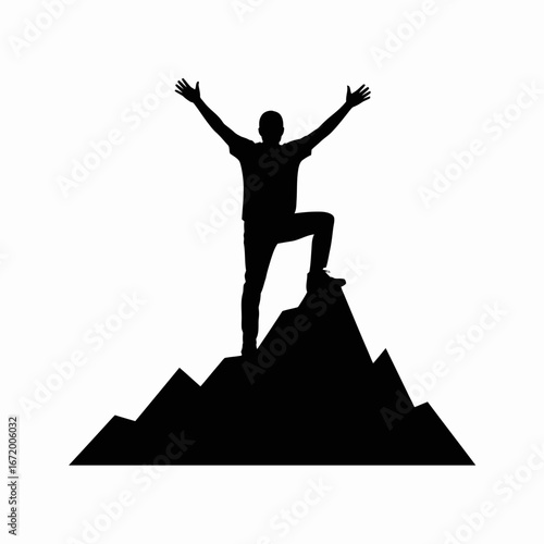 Triumphant Silhouette on Mountain Peak