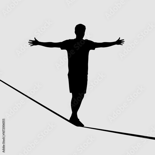 Tightrope Walker Silhouette on a Blank Background