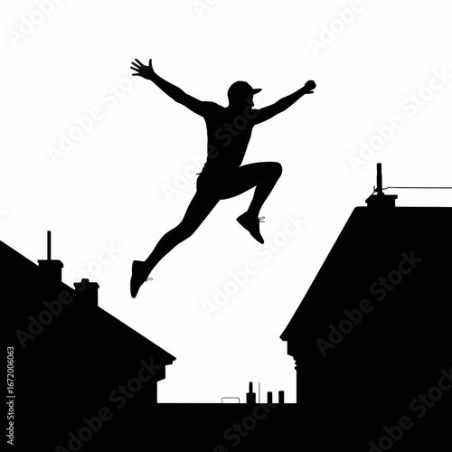 Urban Parkour Silhouette Jumping Between Rooftops