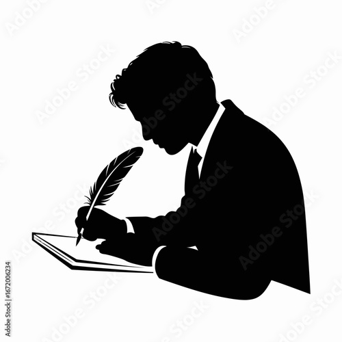 Writing with a Quill Silhouette of a Man, Business Attire