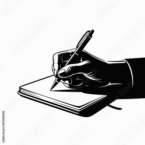 Writing Hand with Pen on Notebook Illustration