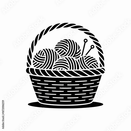 Wool Yarn Basket with Knitting Needles Illustration