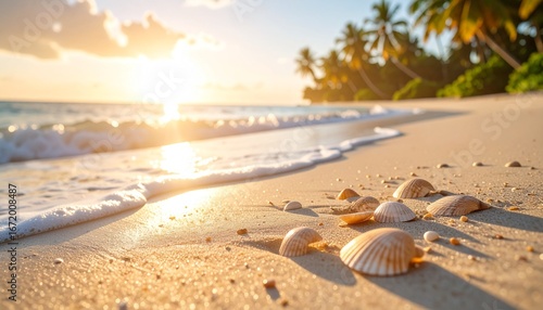 Tropical Beach Sunrise with Palm Trees | Summer Travel and Relaxation Paradise