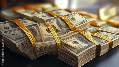 Stacks of US Dollar Bills: Captivating Visuals of Wealth, Finance, and Prosperity in Motion