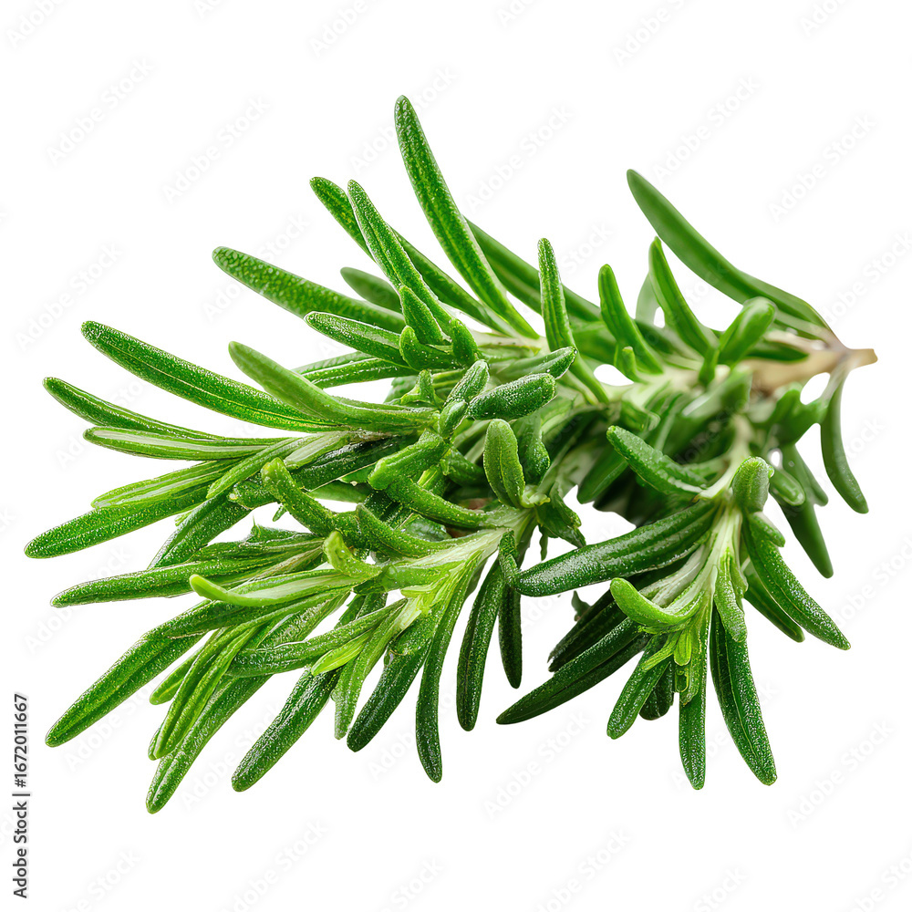 Fototapeta premium Fresh Rosemary Herb Sprig Isolated on White Background for Culinary, Aromatic, and Home Decoration Use in Various Dishes