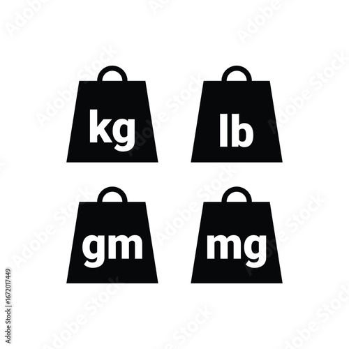Kilogram, lb, gm, mg Weight Icon Vector Set on white background