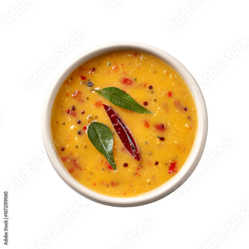 Top View of a Bowl of Spicy South Indian Dal (Sambar)
