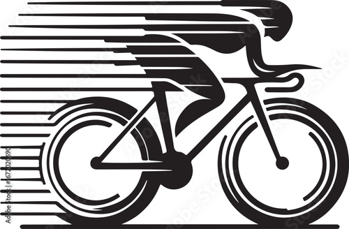  An artistic depiction showcasing a cyclist riding with speed and momentum. The illustration emphasizes motion using dynamic lines, portraying the thrill and energy of cycling