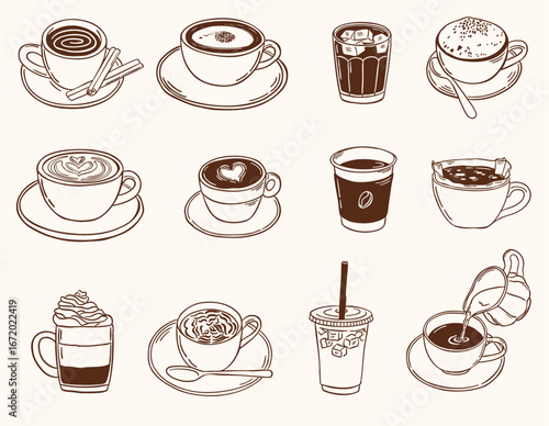 cup of coffee vector hand drawn sketch doodle illustration collection set