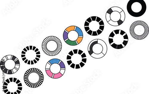 Assorted circular graphic elements and segments circle