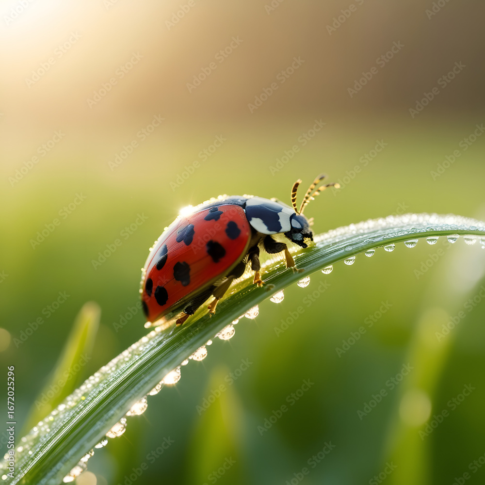 Fototapeta premium ladybug on green leaf
