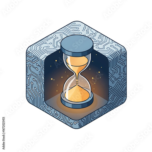 Hourglass in frame, symbol of time, patience, and limited opportunities.
