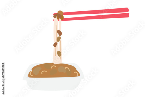 箸で持ち上げると糸を引く納豆のイラスト