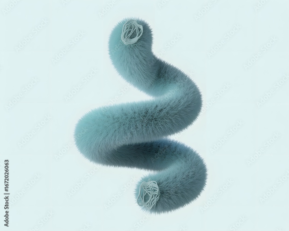 Fototapeta premium 3 D Render of a Fluffy Teal Spiral Object with White Ends 3D render