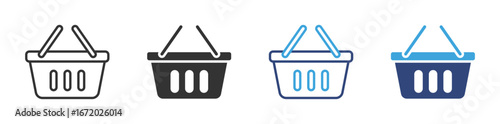 Shopping Bucket icon set in outline and flat style , vector illustration.