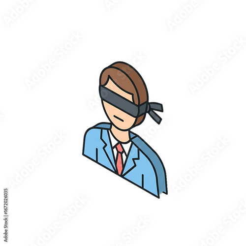 Blindfolded person, symbol of ignorance, injustice, or lack of awareness.