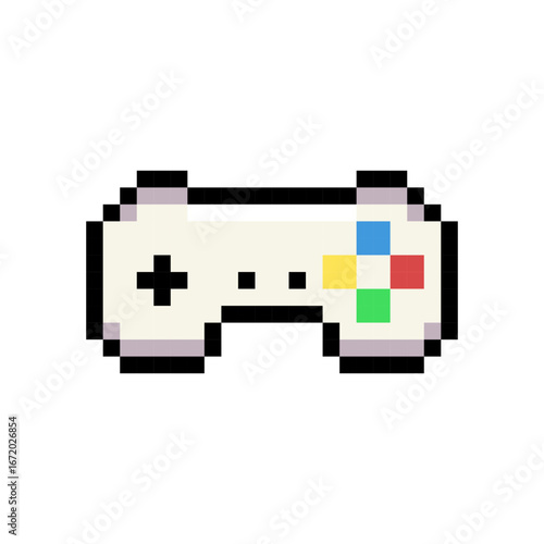 Pixel Art Game Controller Icon Isolated on White
