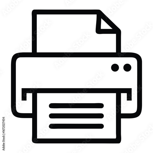 Printer icon simple line art graphic symbol for document printing and office technology