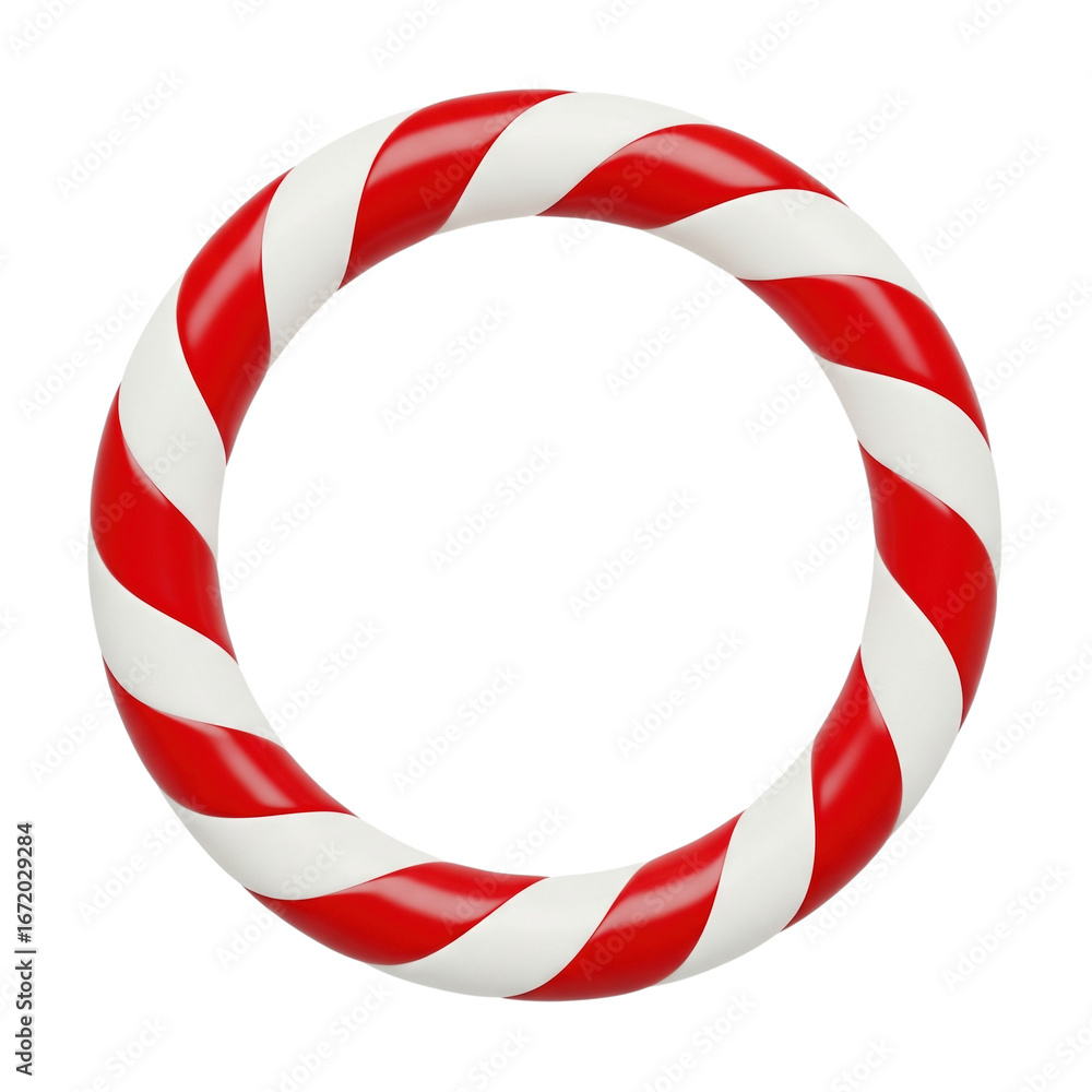 Fototapeta premium A red and white striped circle with a sugarcane pattern. A vibrant visual ideal for holiday-themed backgrounds and designs. Isolated on a transparent background, png.