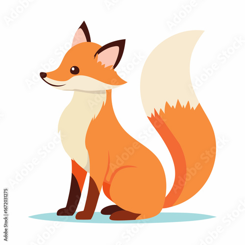 A charming cartoon illustration of a fox sitting gracefully, with a fluffy tail and attentive gaze.