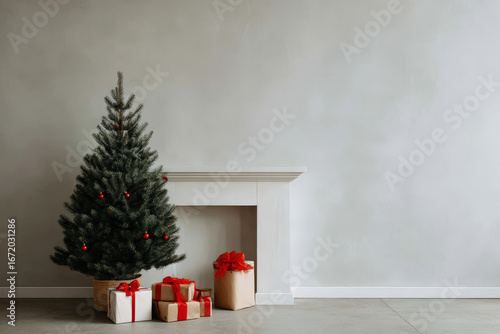 minimalistic christmas celebration atmosphere in usa featuring ultrabright colors and clean background