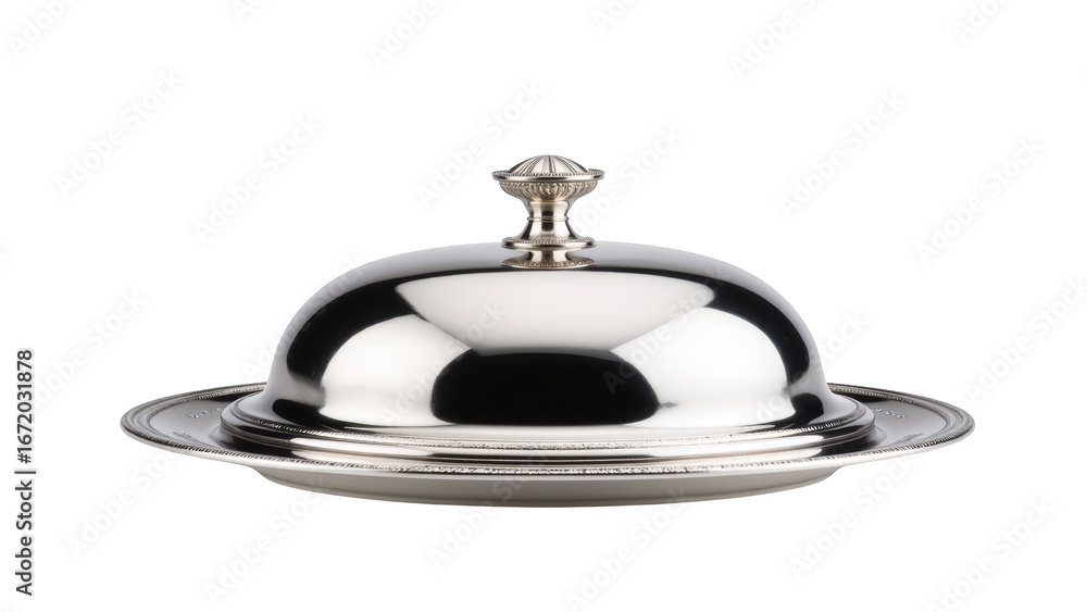 Fototapeta premium Elegant silver serving dish with polished dome lid, perfect for formal dining and special occasions