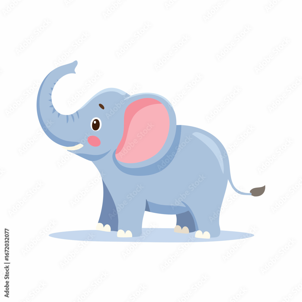 Fototapeta premium Cute cartoon illustration of a light gray elephant.