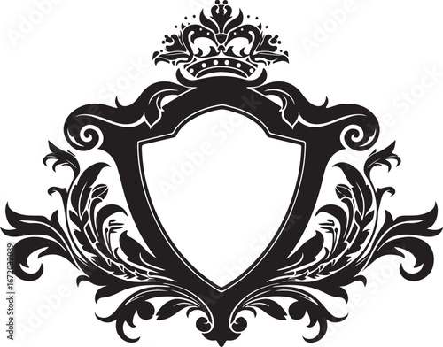 Elegant royal crest with crown and ornate flourish design