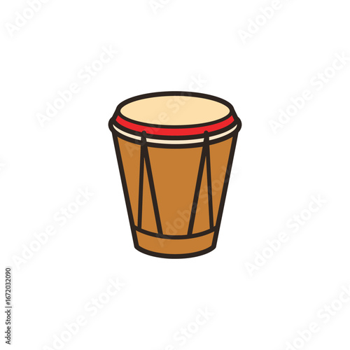 Vector illustration of drum icon in white background, for musical instrument design and art accompaniment