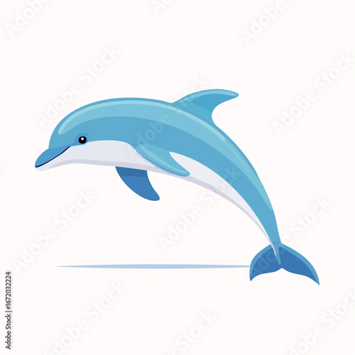 Playful blue dolphin leaping gracefully above water.