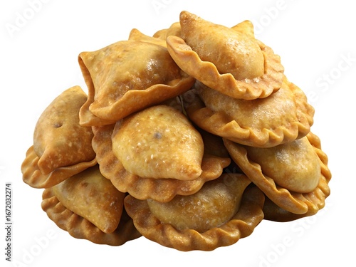 Golden Brown Fried Empanadas Stacked on a White Background pastry food