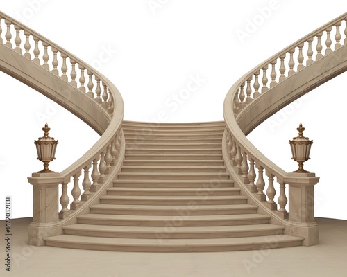 Grand Beige Marble Staircase with Ornate Balustrade and Lanterns grand staircase marble stairs
