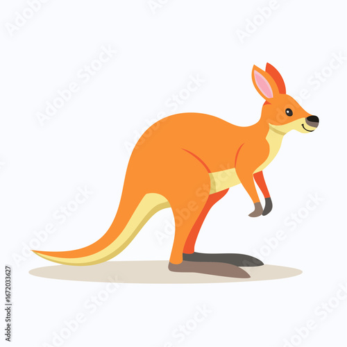Cartoon illustration of an orange kangaroo standing in profile, with a beige belly and tail, against a white background.