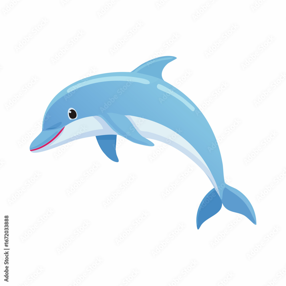 Fototapeta premium Cartoon illustration of a playful dolphin leaping gracefully.
