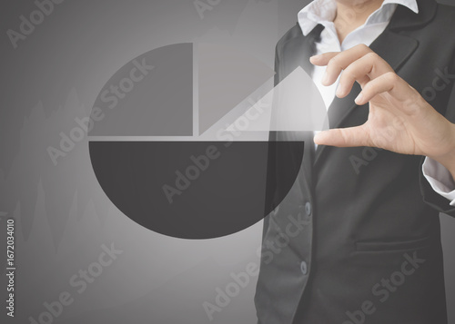 Wallpaper Mural Hand touching pie chart circle diagram, Budget Segmentation. Hand with chart accounting market economy analysis chart, business strategy concept. Torontodigital.ca