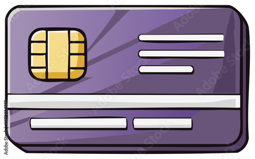 Purple credit card illustration with chip for digital transactions and secure payments