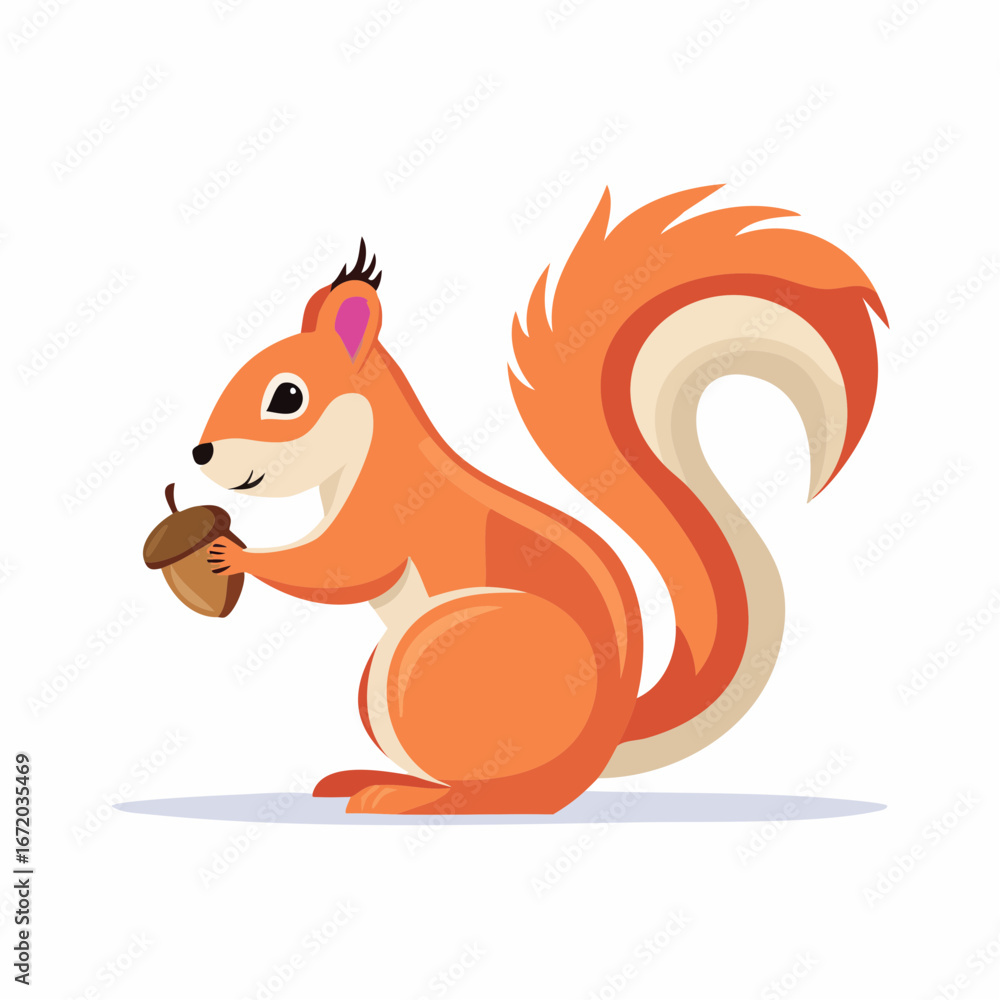 Obraz premium Cartoon illustration of a squirrel holding an acorn.